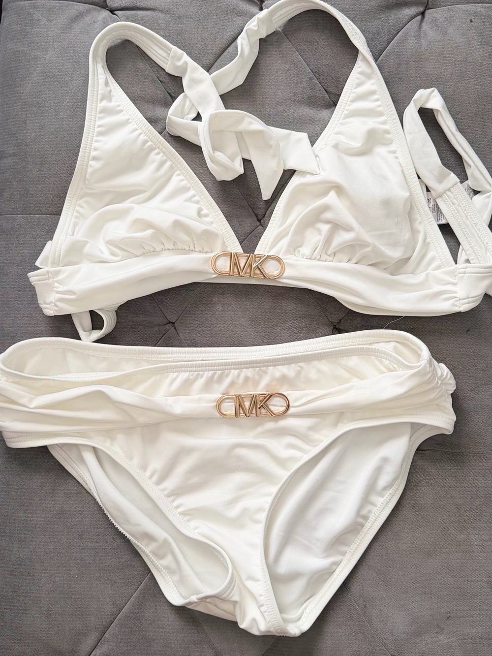 Michael Kors White Bikini with Gold MK Logo Hardware Used only once